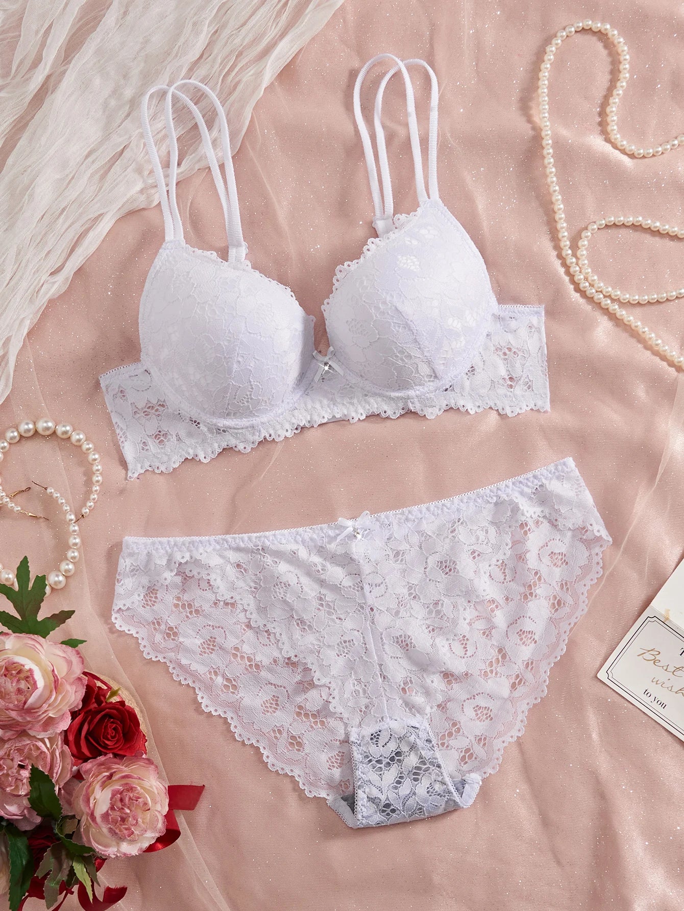 6-Piece Set Women's Underwear Set Sexy Patterned Lace Patchwork No Lining Comfortable Fitting Women's Push-Up Bra Sexy Lingerie