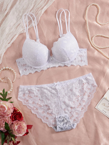 6-Piece Set Women's Underwear Set Sexy Patterned Lace Patchwork No Lining Comfortable Fitting Women's Push-Up Bra Sexy Lingerie