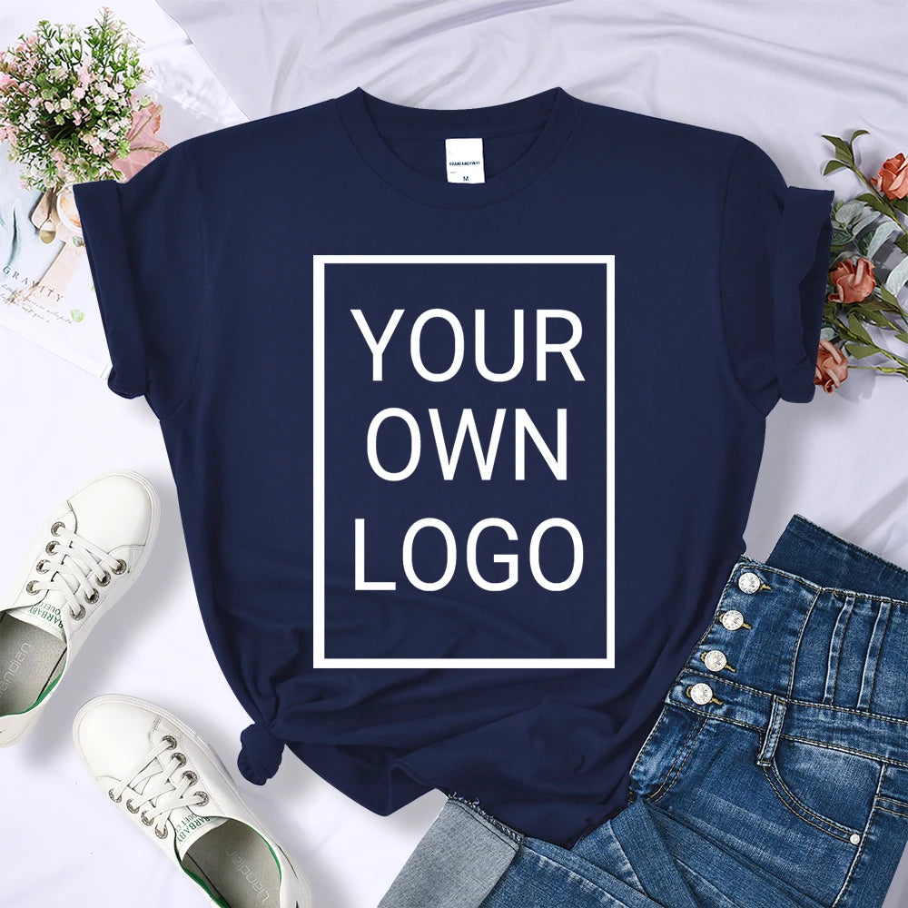 Custom DIY LOGO Women T-Shirt Summer Y2K Streetwear Comfortable Female Short Sleeves Crewneck Customized Pattern Tee Tops