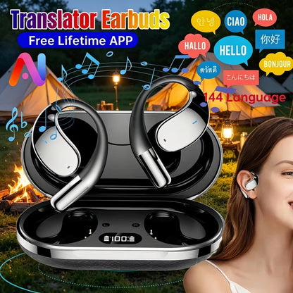 2026AI Smart Translation Headphones Sports Bluetooth Wireless Earbuds - Real-Time 144-Language Translator with Free Lifetime App