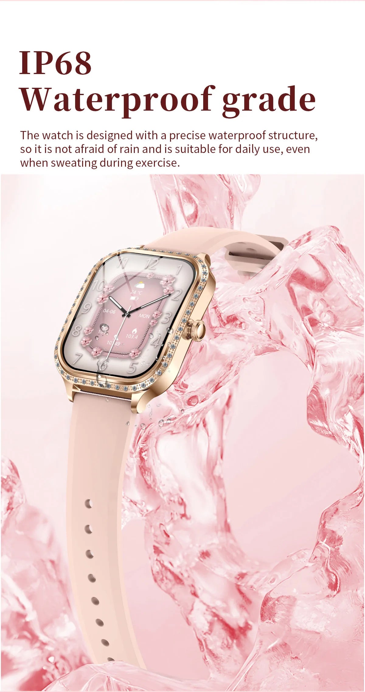 LIGE Fashion Design Women Smart Watch 1.75" Curved Screen Smartwatch Bluetooth Call Clock IP68 Waterproof Diamond Case Bracelet
