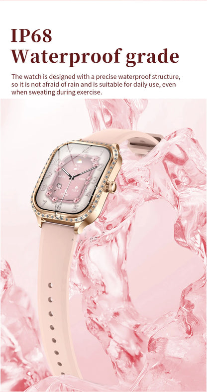 LIGE Fashion Design Women Smart Watch 1.75" Curved Screen Smartwatch Bluetooth Call Clock IP68 Waterproof Diamond Case Bracelet