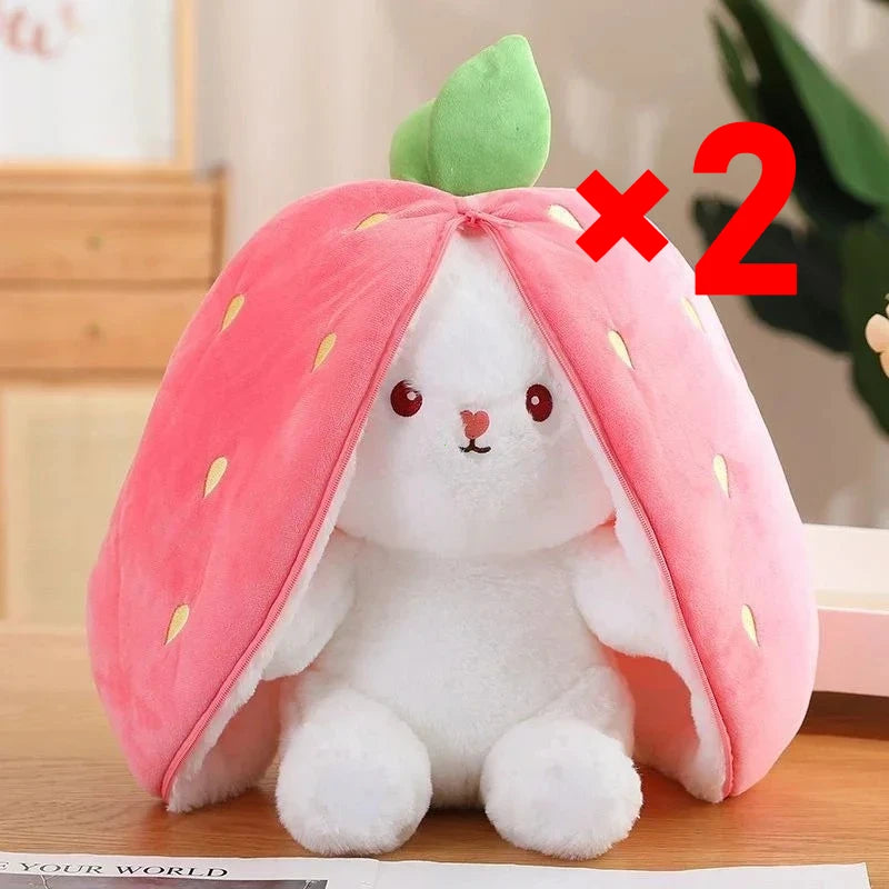 2026 Birthday Gift 18cm Hot Cute Strawberry Carrot Rabbit Plush Toy Stuffed Creative Into Fruit Transform Baby Cuddly Bunny Doll