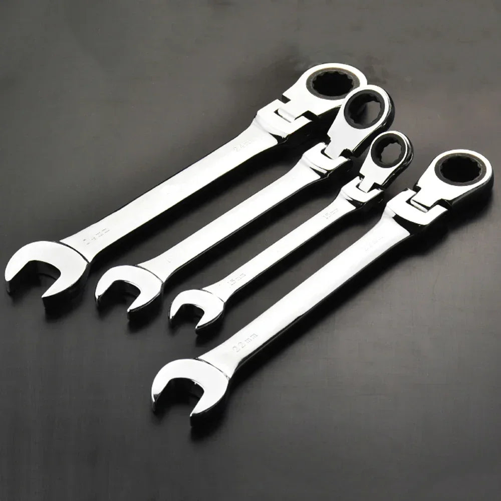 Flex-Head Ratcheting Combination Wrench Set SAE 1/4''-13/16'' Premium 72-Teeth Gear Chrome Organizer Auto Repair Tool