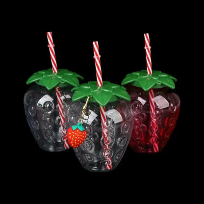 ✔Strawberry Shaped Plastic Cup With Straw Cute Water Bottle Portable Drinking Cup Beverage Cups For Summer Party Home Use