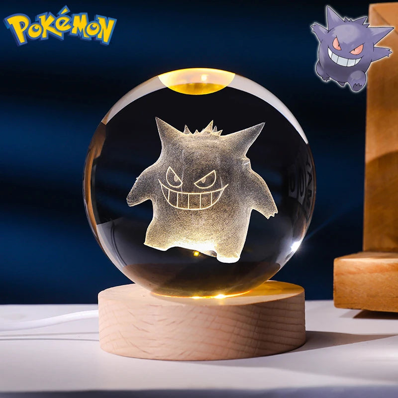 6CM Pokemon 3D Crystal Ball Figure Toy Anime Gengar Rayquaza Pikachu Lugia Vaporeon Glass Ball Model Night Light Room Decoration