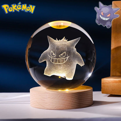 6CM Pokemon 3D Crystal Ball Figure Toy Anime Gengar Rayquaza Pikachu Lugia Vaporeon Glass Ball Model Night Light Room Decoration