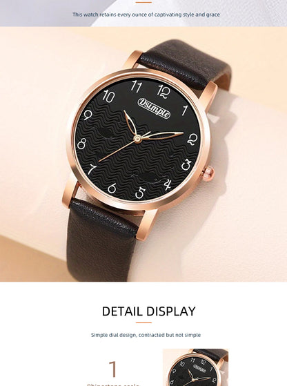 6pcs Sets Luxury Women's Black Leather Watches Butterfly Dial with Quartz Wristwatch Women Earring Bracelet Necklace Set