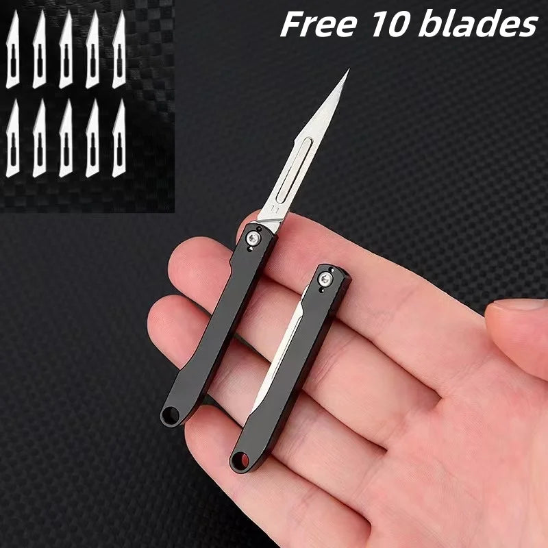 Mini Sharp Folding Art Knife with Replaceable Blade, Portable Unboxing Knife, Paper Cutting Knife, Outdoor Portable Keychain
