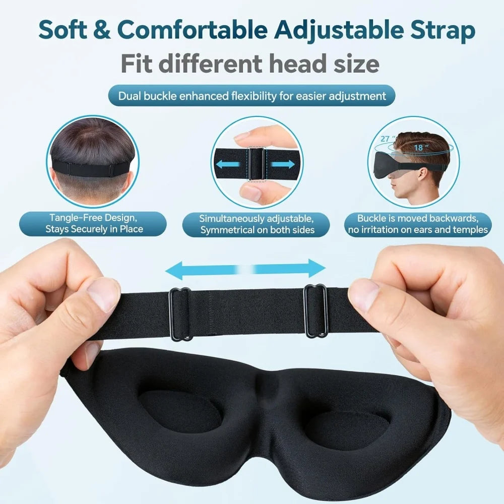 3D Contoured Zero Pressure Sleep Mask with Adjustable Strap for Deep Sleep, Travel, Naps & Yoga Relaxation