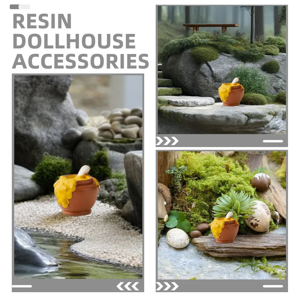 6Pcs Mini Honey Jars Realistic Resin Accessories for Micro Landscape Decor Tiny Food Pots Charming Miniature Scene