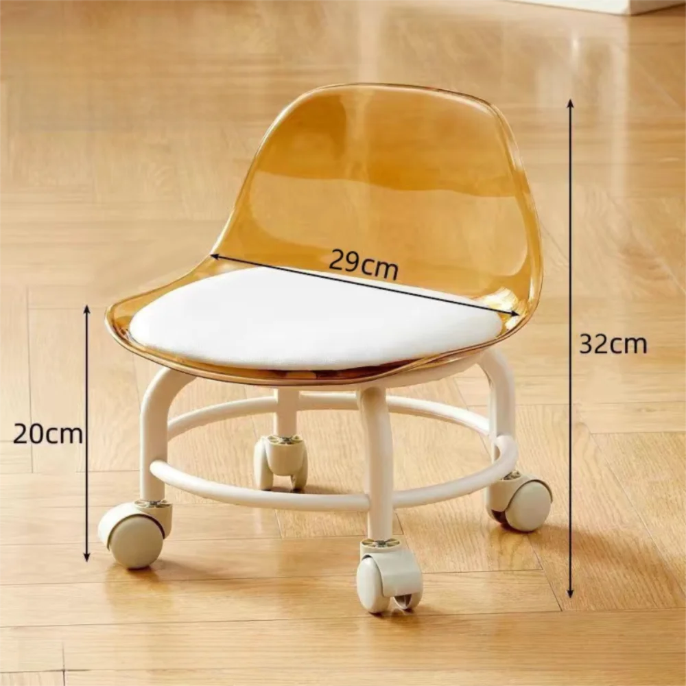 New Transparent Small Stool Universal Wheel Simple Low Chair Multifunctional Noiseless Backrest Seat Household