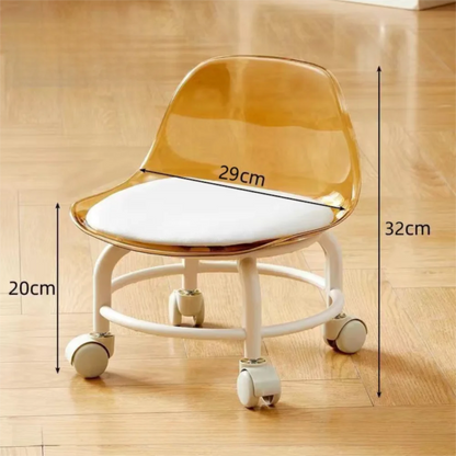 New Transparent Small Stool Universal Wheel Simple Low Chair Multifunctional Noiseless Backrest Seat Household