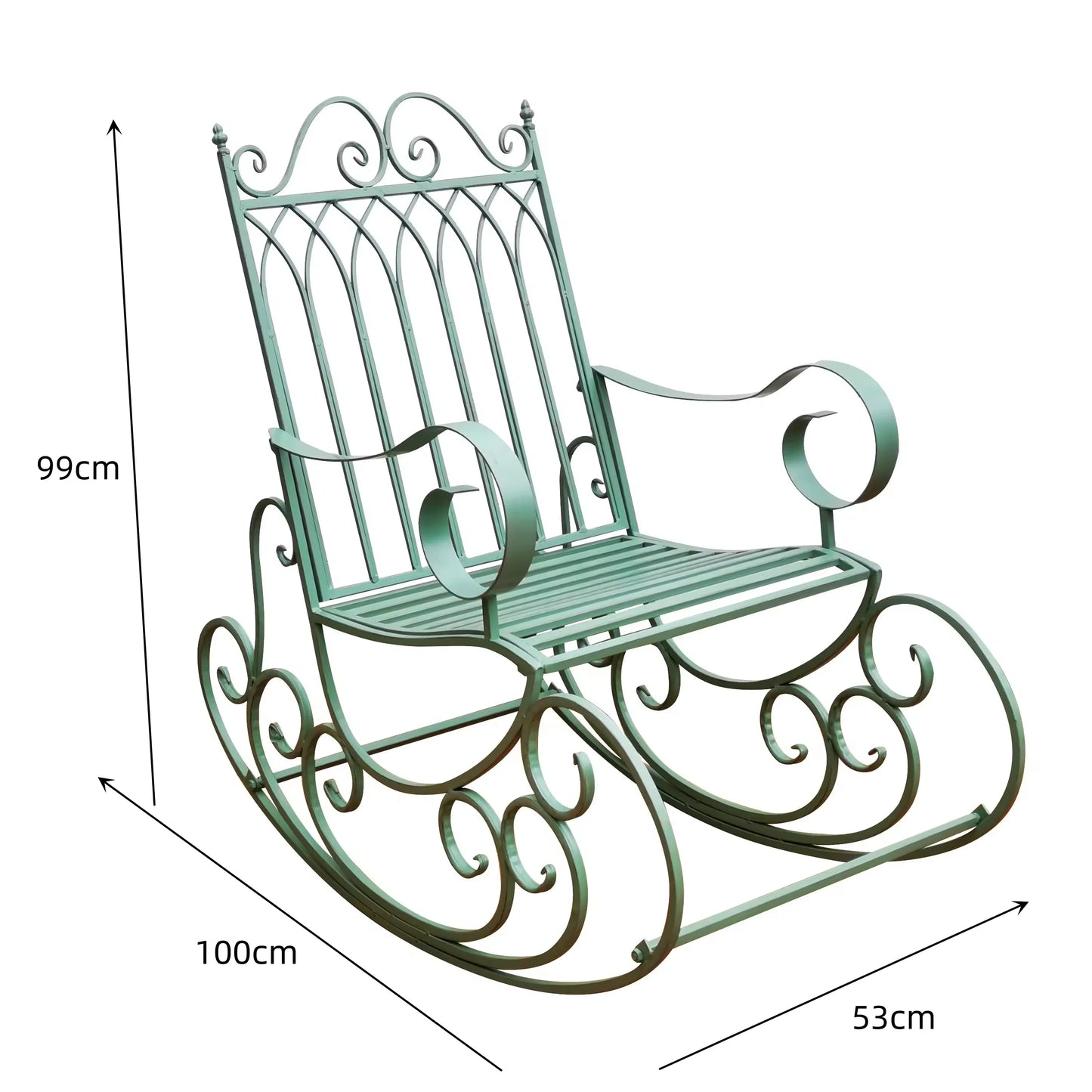 European style metal garden rocking chair, suitable for outdoor patio, yard and garden, comfortable armchair