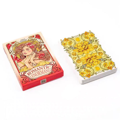 Romantic Lenormand Oracle Cards 10.2*7.2cm English Vision Art Nouveau Floral Motifs 37 Pcs Deck 4*2.8inch For Party, Board Games