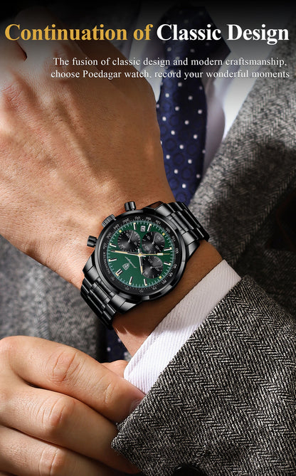 POEDAGAR Luxury Fashion Men Wristwatch Waterproof Luminous Chronograph Date Man Watch Stainless Steel Sport Quartz Men's Watches