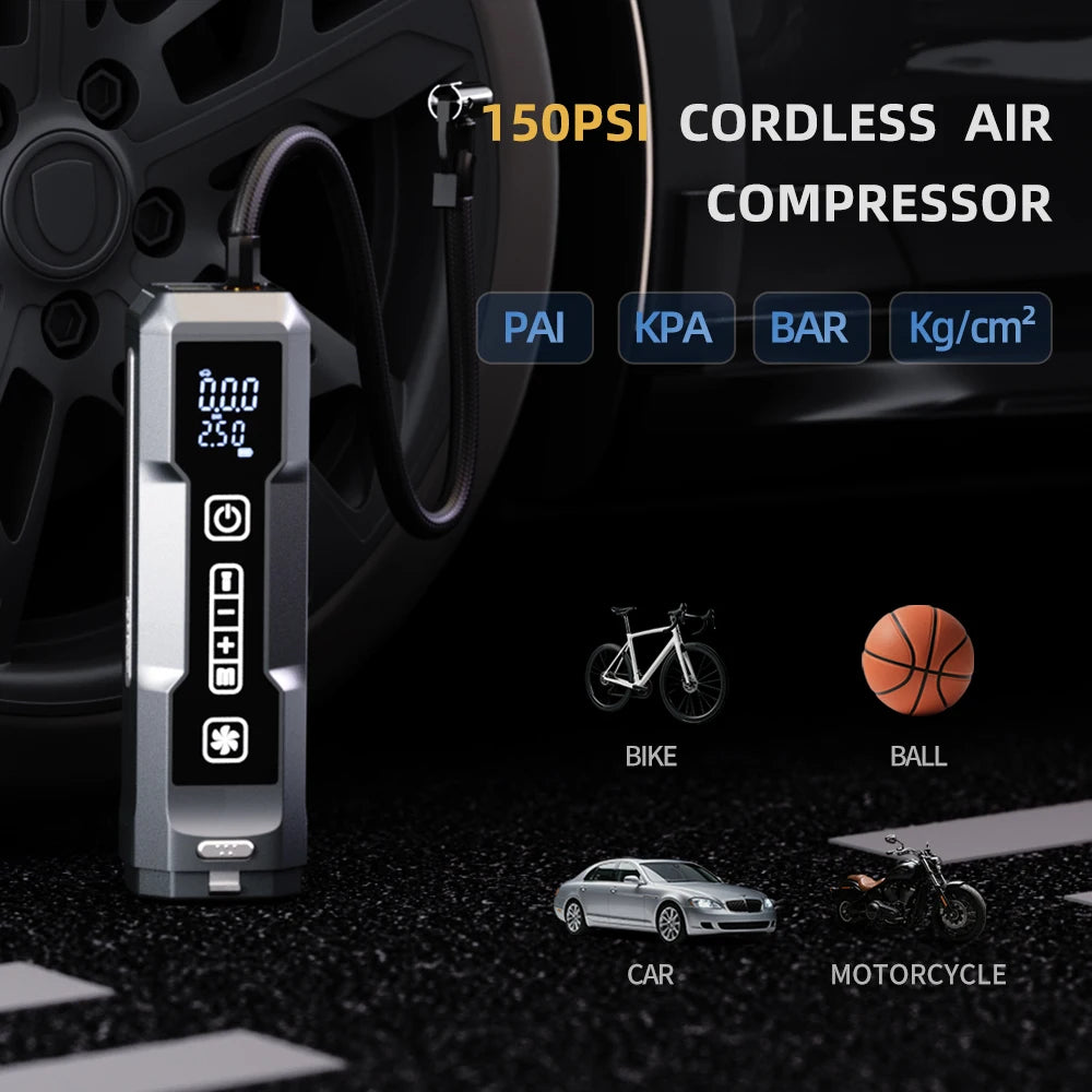 6 in 1 Car Jump Starter Tire Inflator with TPMS Portable Vacuum Cleaner Emergency Battery Booster Air Compressor LED Work Light