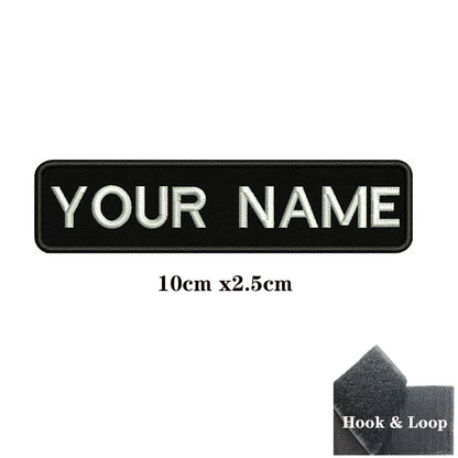 1PC Custom Name Patch Stripes Badge Iron On Or Hook Loop Black 8X2.5cm 8x5cm 10x2.5cm 10x4cm 12x2.5cm 15x5cm 20x7cm 25x8cm