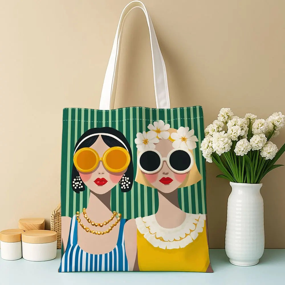 A Fashion glasses pattern printed canvas tote bag, suitable for daily use, shopping, school, and travel