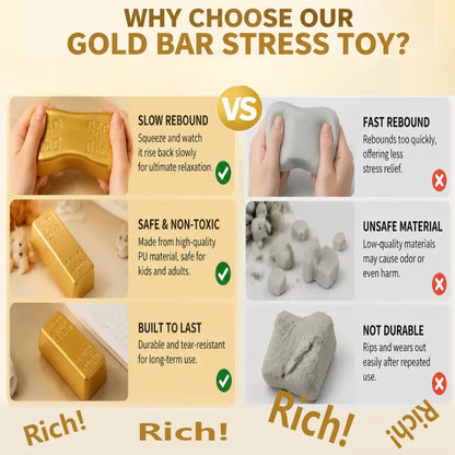 Slow Rebound PU Sensory Toy New Soft Gold Brick Squeeze Toys Gold Bars Decompression Toy For Kids