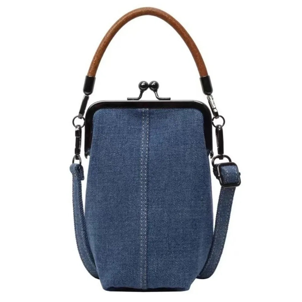 New Vintage Style Women Handbag Fashionable Navy Blue Designer Shoulder Bag Versatile Lady‘s Denim Purses Crossbody Bags