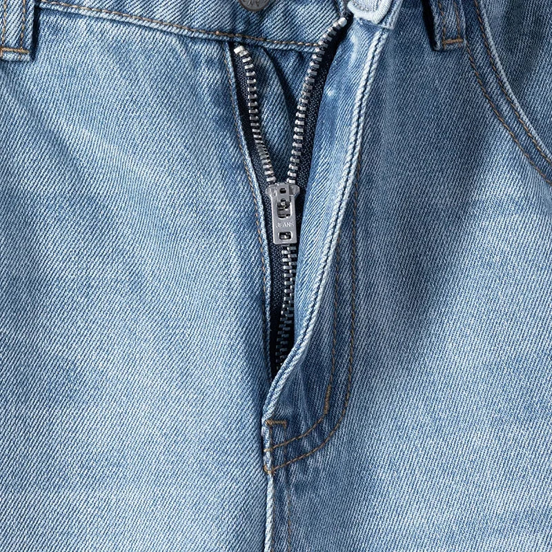Summer Thin Ripped Jeans Mens Straight Breathable Washed Denim Trousers Casual Streetwear Harlen Ankle Length Pants Light Blue