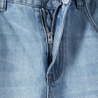 Summer Thin Ripped Jeans Mens Straight Breathable Washed Denim Trousers Casual Streetwear Harlen Ankle Length Pants Light Blue