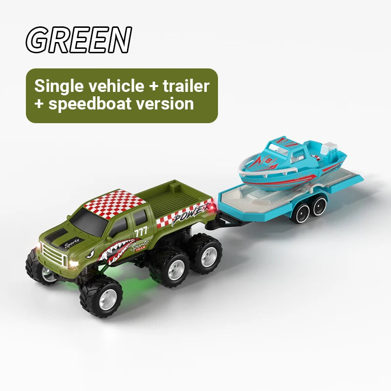 JJRC 1:64 Mini 6-Wheel Alloy RC Offroad Pickup Truck With Trailer & Speedboat Full Proportional Remote Control Car Boys Gift Toy