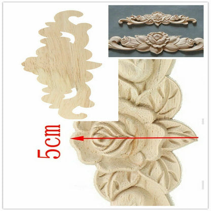 Natural Floral Wooden Carved Applique Wooden Figurines Crafts Corner Frame Appliques Frame Wall Door Furniture Woodcarving Decor