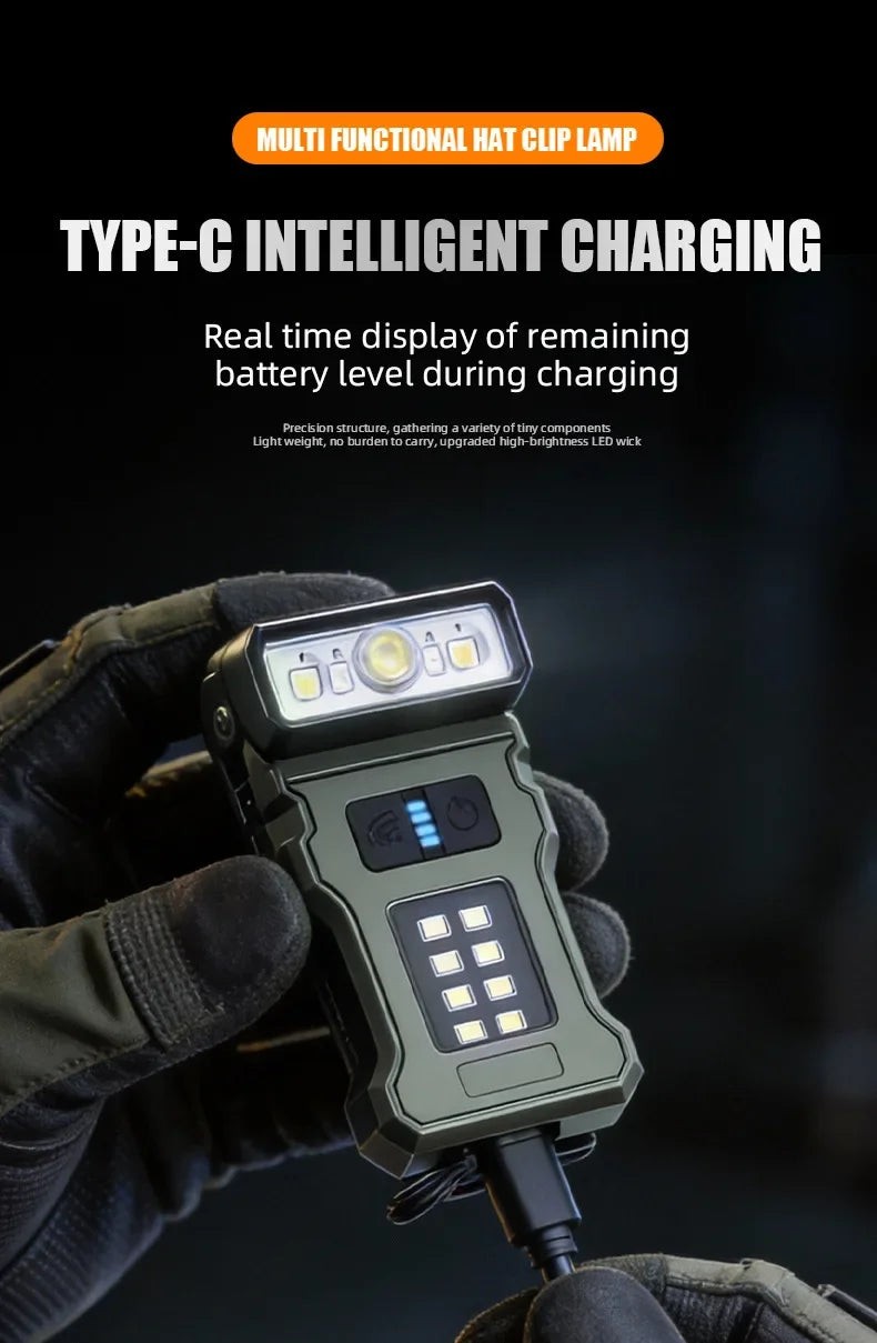 Portable LED Work Light Clip On Hat Light, Mini USB Rechargeable EDC Flashlight for Fishing Home Emergency Camping Headlamp