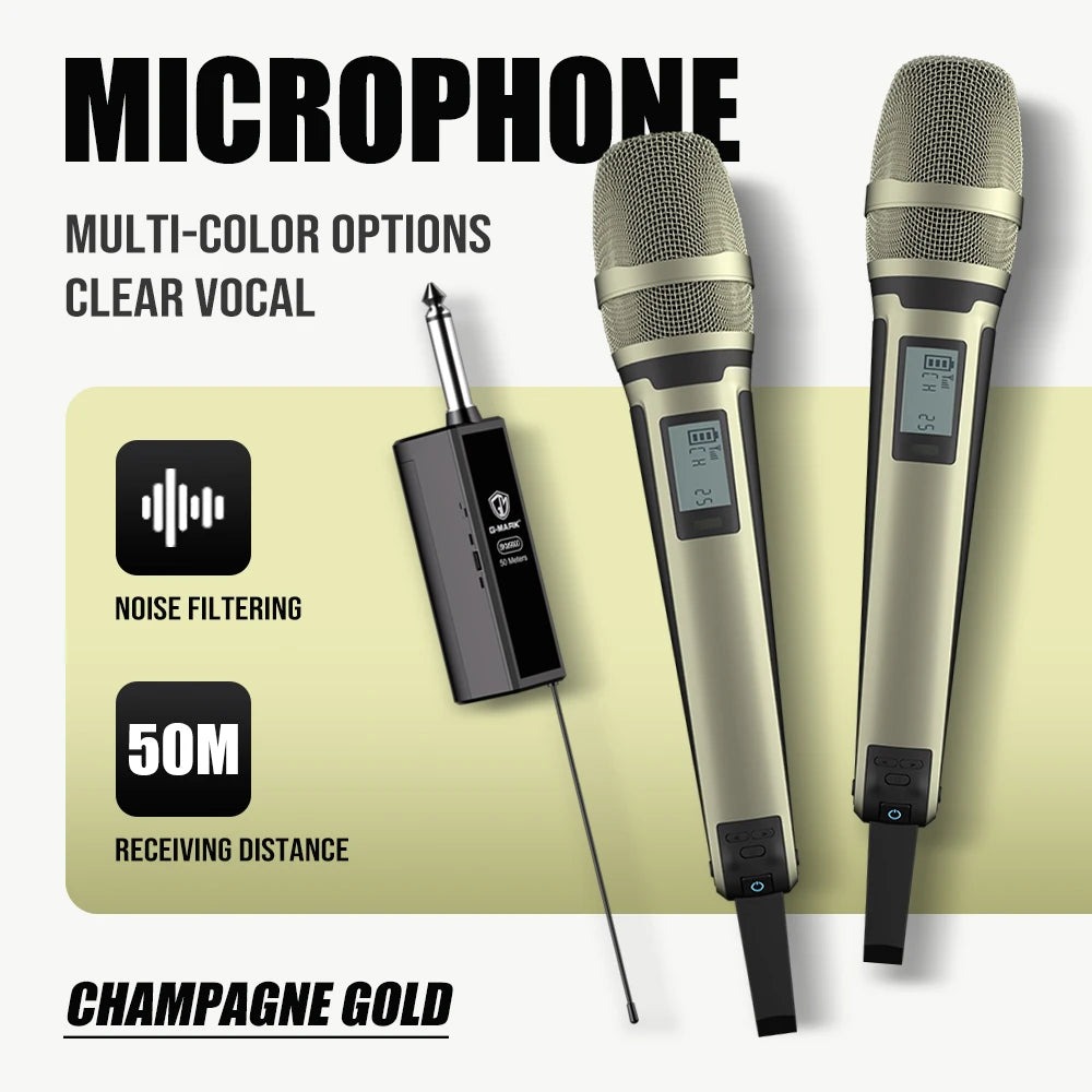 Wireless Microphone G-MARK SKM9000 Professional 2 Channels UHF Frequency Adjustable Metal Handheld Mic For Party Show Teaching