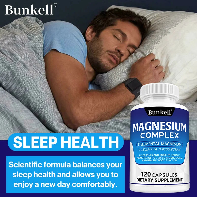 Magnesium Complex Capsules - Support Muscle, Bone, Heart Health, Improve Sleep, Stress & Anxiety Relief - Dietary Supplement