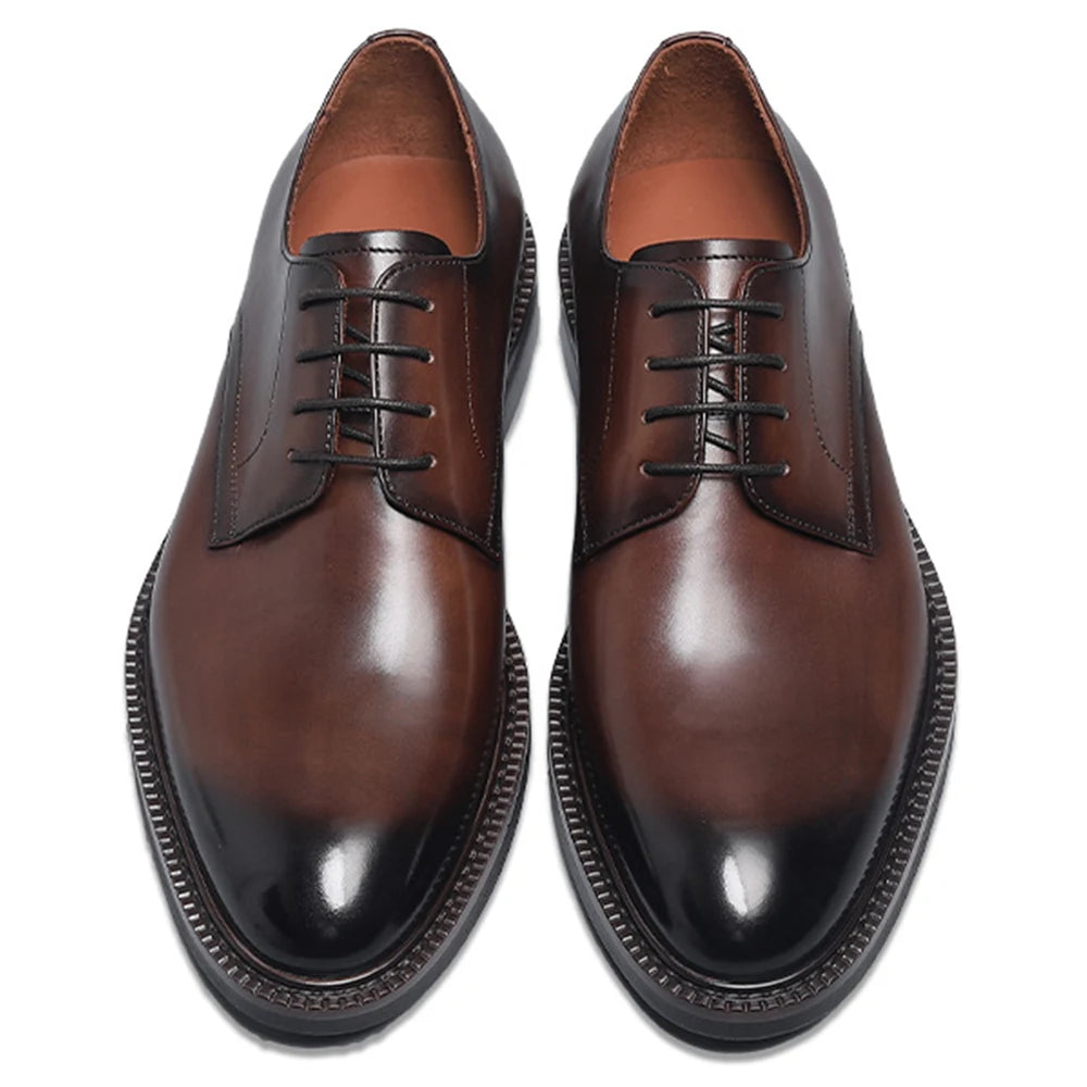 Men's Genuine Cowhide Leather Oxford Shoes Derby Dress Shoes for Business And Wedding