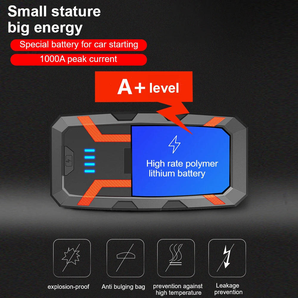 22200mWh Akumulator Rozruchowy Samochodowy Jump Starter 1000A 12V Samochody Benzynowe i Diesel Przenośna Awaryjna Ładowarka do Aktywności na Zewnątrz