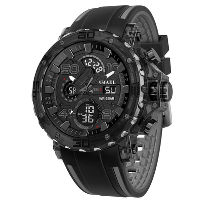 SMAEL 8136 Dual Display Military Watch for Men - 50M Waterproof LED Alarm Chronograph Stopwatch Shock Resistant