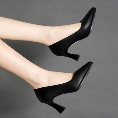 Women's Pumps, Lightweight Breathable Soft Leather Pointed Toe Heels, Square Block Heel Formal Shoes for Office & Business