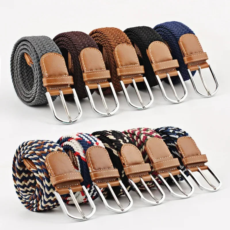 Women Casual Knitted Elastic Belt Pin Buckle Webbing Strap Woven Canvas Braided Stretch  - Belts for Men