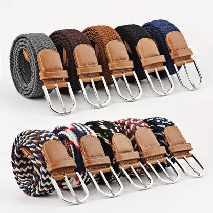 Women Casual Knitted Elastic Belt Pin Buckle Webbing Strap Woven Canvas Braided Stretch  - Belts for Men