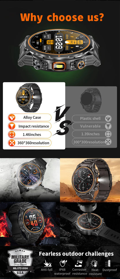 LIGE 2026 Nowy Zewnętrzny Wojskowy Zegarek Smartwatch z Baterią 400 mAh, Wodoodporność 5ATM, Latarka, Monitor Tętna, Tracker Sportowy dla Mężczyzn