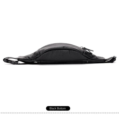 Men's Genuine Leather Chest Bag Double Zipper Cowhide Fanny Pack Casual Crossbody Sling Bag for Daily Commute & Travel