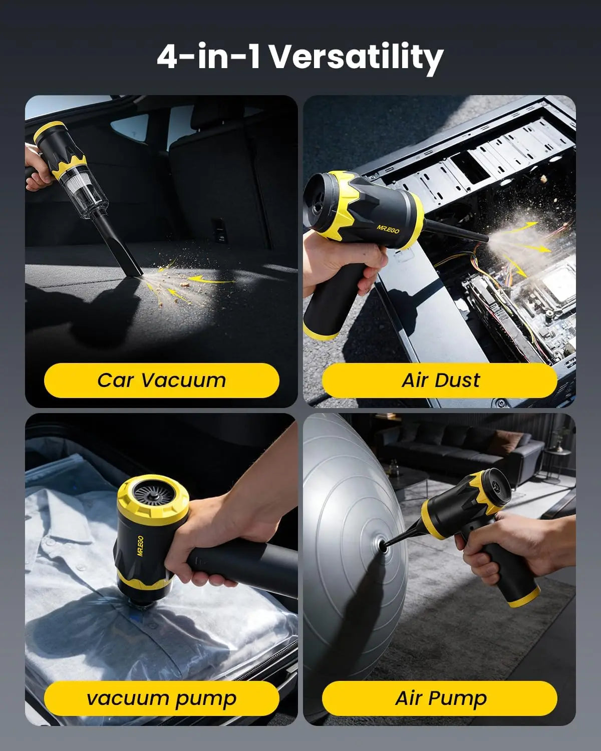 Handheld Car Vacuum Portable Cordless 20000Pa High Power Suction Mini Vacuum Cleaner 4-in-1 Portable Vacuum for Car Home Office