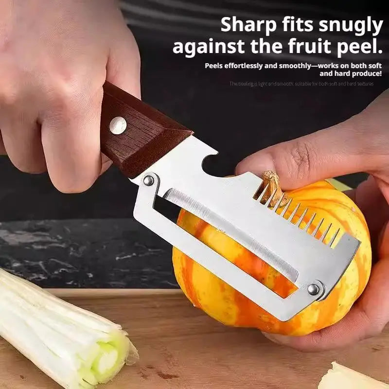 3-In-1 Stainless Steel Vegetable Peeler With Bottle Opener Onion Slicer Shredder Multi-functional Kitchen Tools 19cm 1PCS