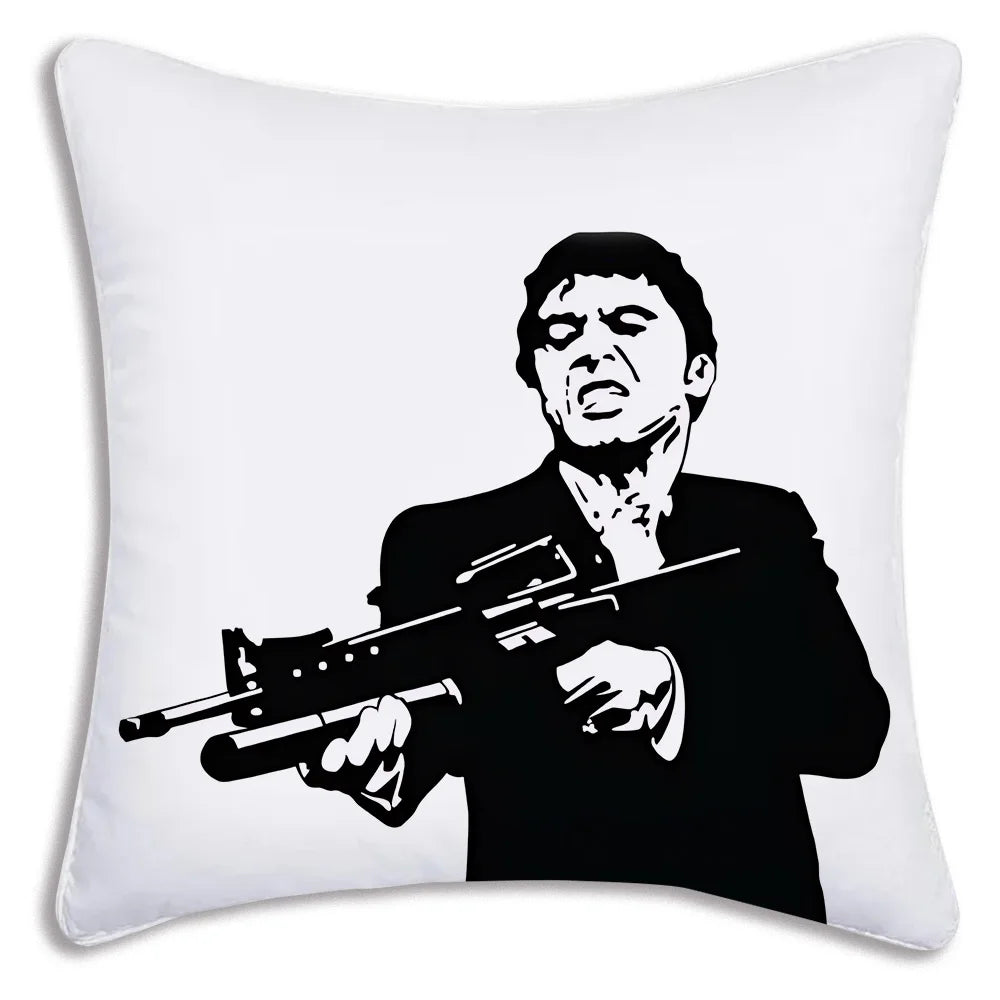 Hot Classic Movie Scarfaces Pillow Covers Cartoon Sofa Decorative Home Double-sided Printing Short Plush Cute Cushion Cover