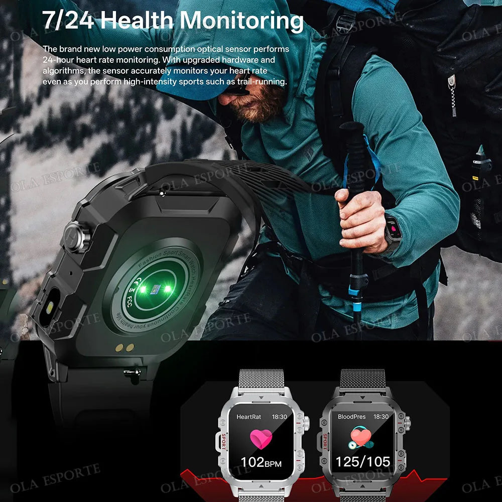 Outdoor Military Smartwatches Bluetooth Call Men 2.01" Blood Oxygen Monitor 5ATM Waterproof GPS Tracking Sports Smart Watch HW12