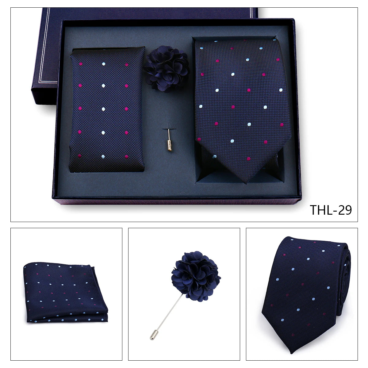 Elegant Ties For Men Classic Paisly Neck Tie Pocket Square Brooch Set With Gift Box Mens Business Wedding Suit Accessories