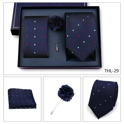 Elegant Ties For Men Classic Paisly Neck Tie Pocket Square Brooch Set With Gift Box Mens Business Wedding Suit Accessories