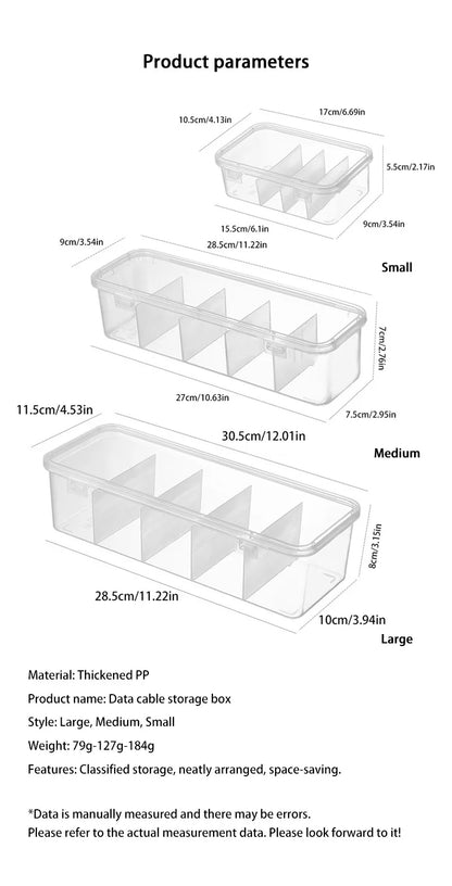 Transparent Data Cable Organizer Case Classification Dustproof Card Organizer Lid Clutter Collection Box for Office Home New