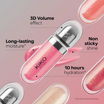 Kiko 3D Hydra Lip Gloss Non-fading Waterproof Blusher Moisturizing Shimmer Makeup Lip Gloss Lipstick Brun Pearly Mauve Liner