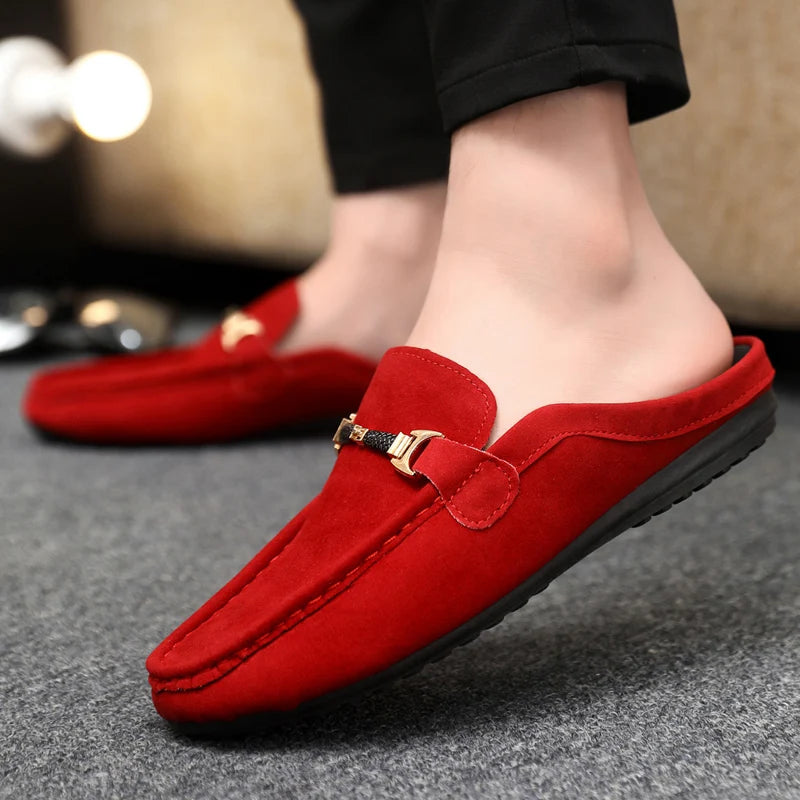Fashion Red Men's Half Shoes Summer Lightweight Casual Shoes For Men Flat Slippers Comfortable Soft Slip-on Shoes Man Loafers