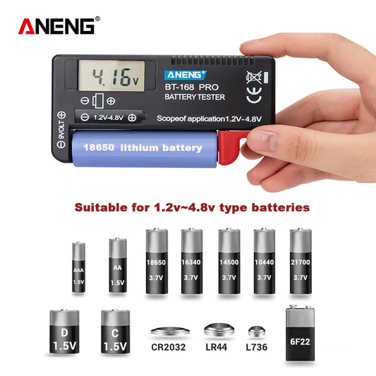 ANENG Lithium Battery Tester Digital Universal BT-168 PRO Checkered Capacity load analyzer Display Check AAA AA Button Cell tool